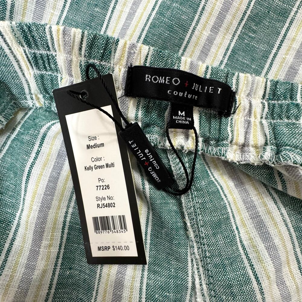 Womens Linen Blend Jumpsuit M Kelly Green Striped Wide Leg Sleeveless Tie Back - Picture 8 of 11